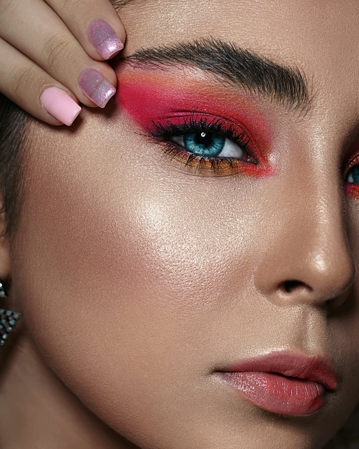 Editorial portrait with a soft rose lip