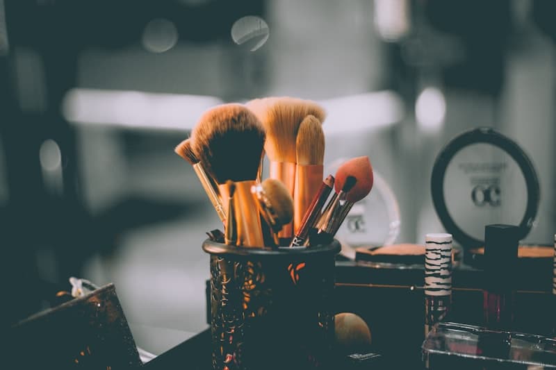Flat lay of professional makeup brushes